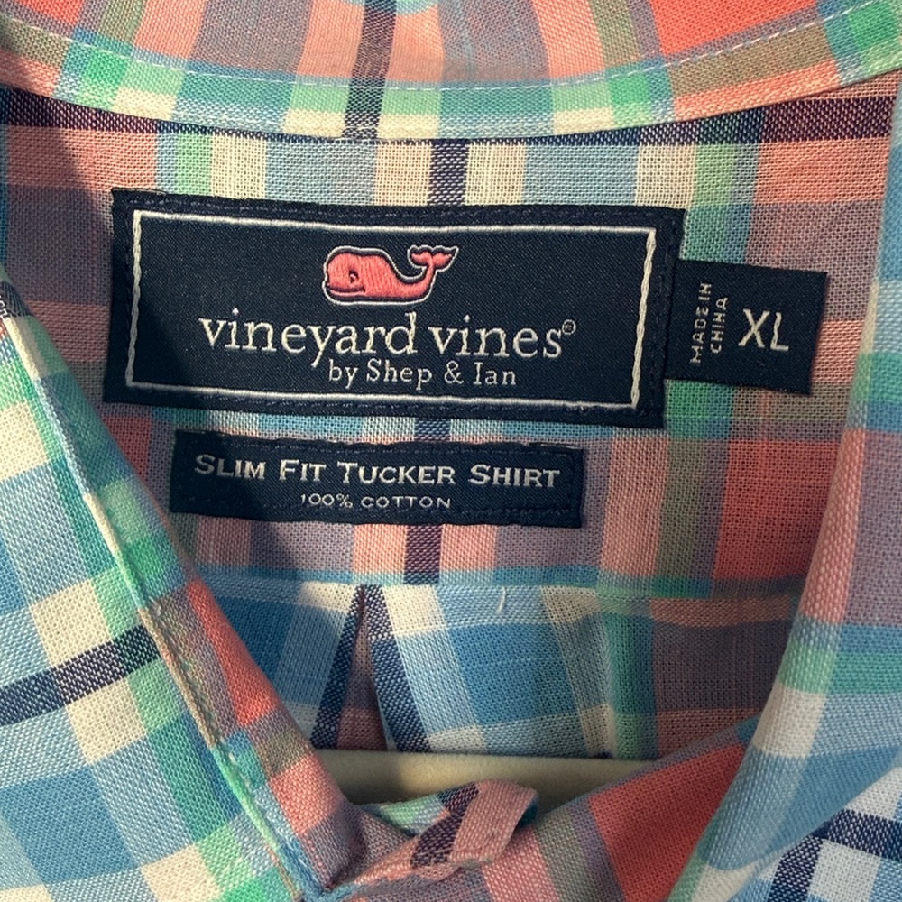Vineyard Vines Slim Fit Plaid Button-Down Shirt - Pink, Blue & Mint like new.